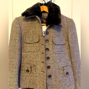 DALIA CLASSIC TIMELESS TWEED FULLY LINED BLAZER W/REMOVABLE FAUX FUR COLLAR NWT